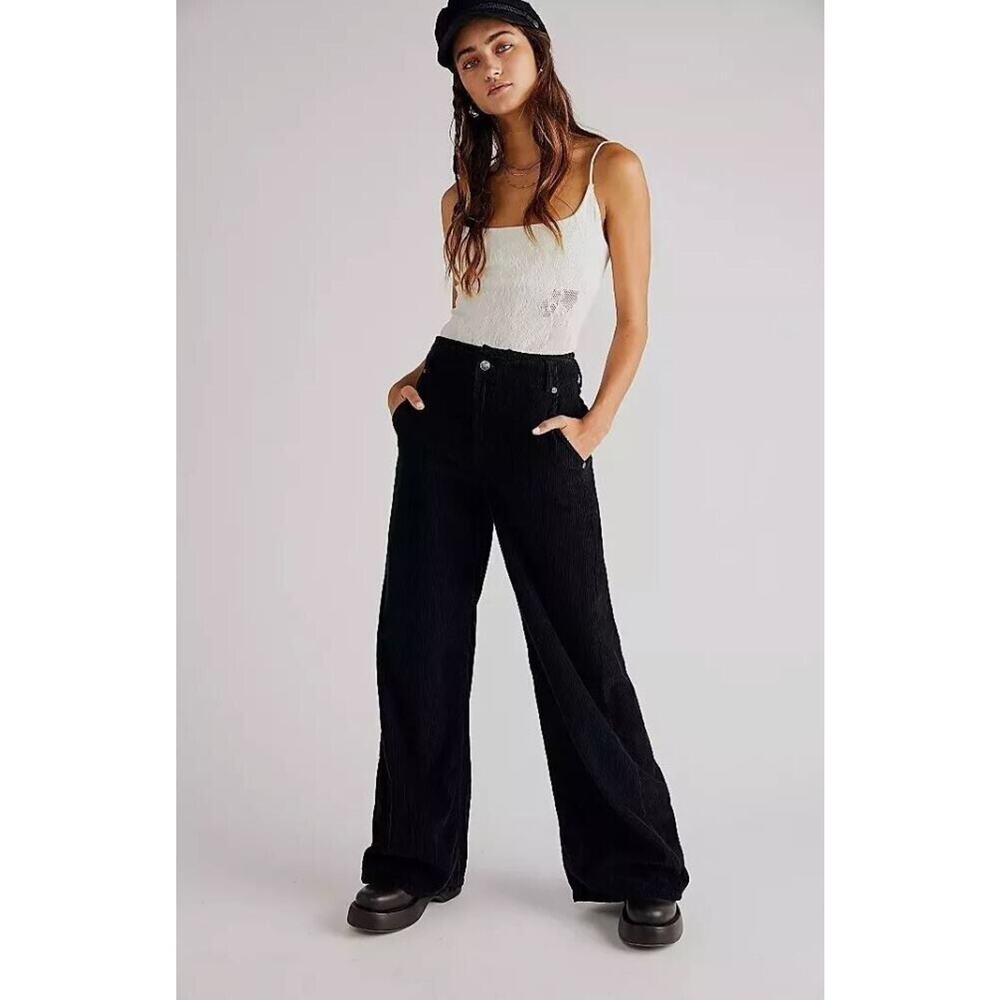 WE THE FREE People Harlow Wide Leg Baggy Cord Jeans Skater Grunge Y2K Black 31‎
